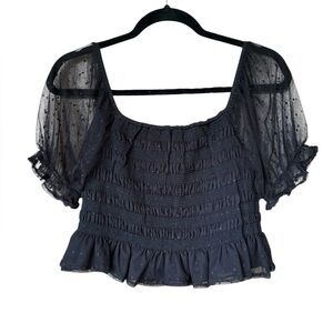 HYFVE Black Sheer Ruffle‎ Blouse. Milkmaid, dark cottagecore, goth. Size Large